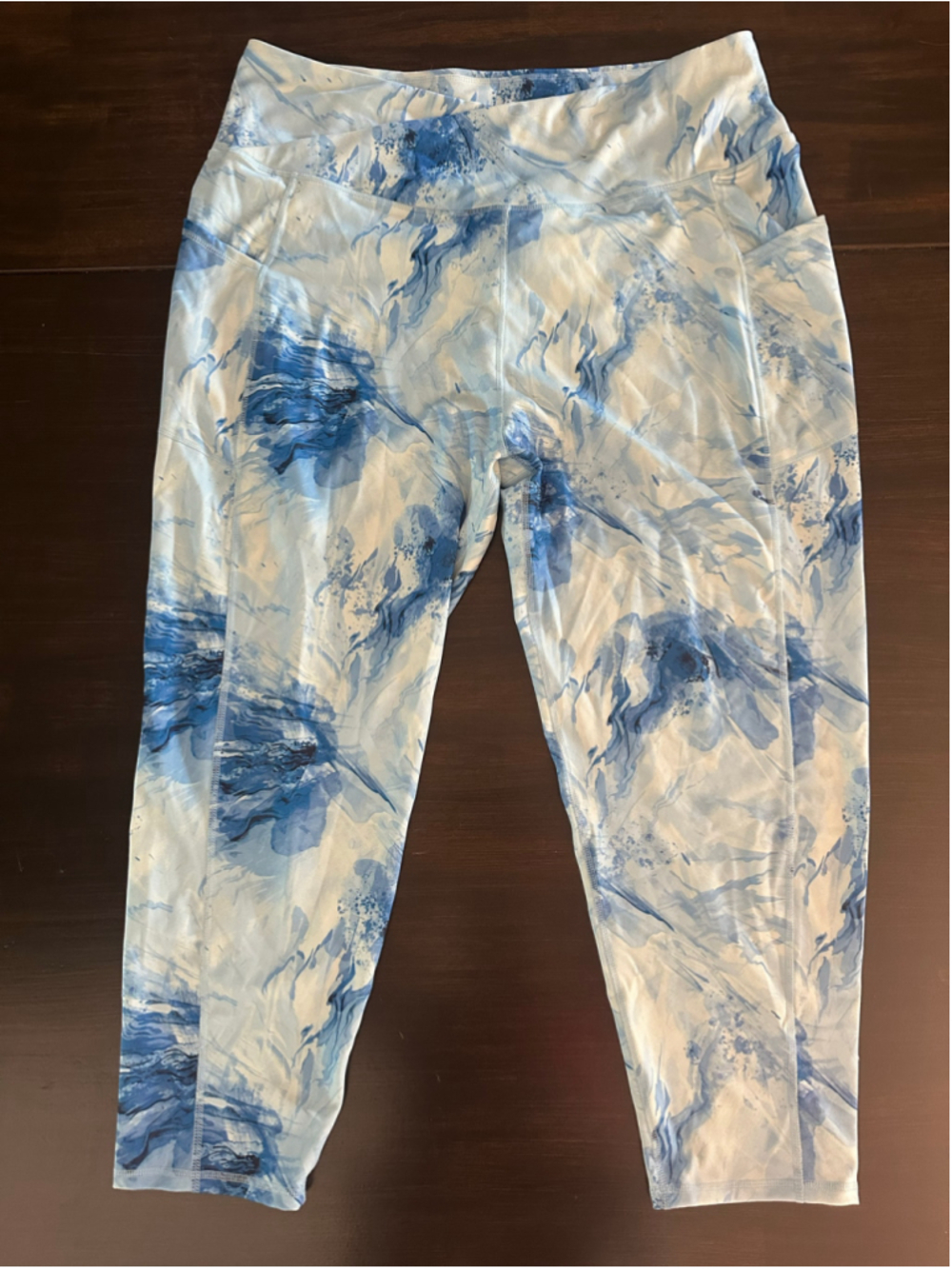 Women's Earth Yoga Leggings 3X Blue White Abstract Print